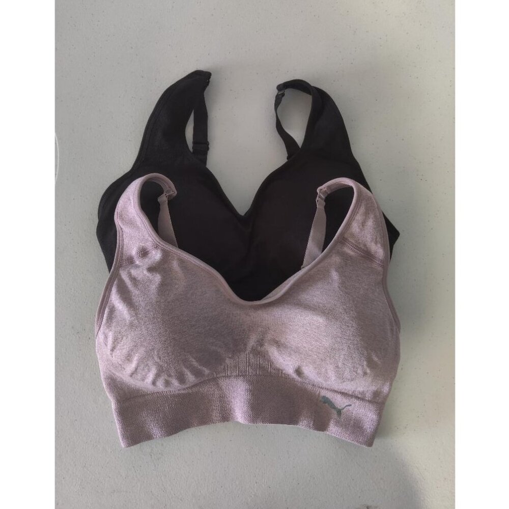 OPEN BOX Puma Women Seamless Drycell Sports Bra 2 Pk Black Mauve Sz S $60 1C425